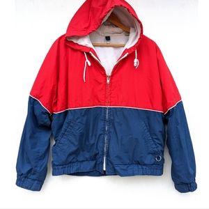 VINTAGE Mighty Mac 90s Y2K hooded red blue colorblock lightweight jacket